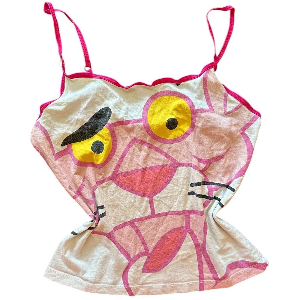 2002 Vintage Pink Panther Graphic White Tanktop Y2K 2000's Vintage Cat Size L
